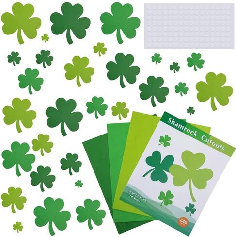 240 Pcs St. Patrick's Day Shamrock Cutouts Set, Pre-Cut Green Paper Clover, Lucky Shamrock Shape Cut-Outs for Irish Themed Party Decoration and DIY Crafts Supplies in Saudi Arabia