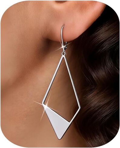 MILACOLATO 925 Sterling Silver Earrings Leverback Earrings for Women Trendy Hypoallergenic Dangle Earrings Lightweight Drop Earrings Statement Unique Hammer Teardrop Disc Circle Rhombus Jewerly Gifts in Saudi Arabia