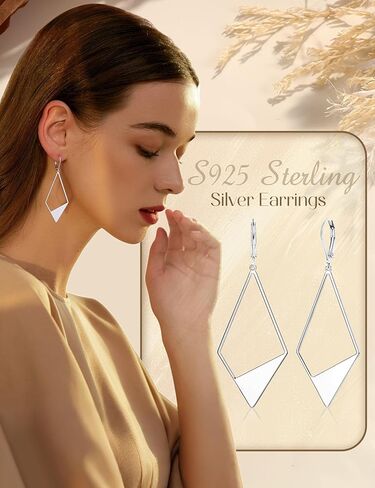 MILACOLATO 925 Sterling Silver Earrings Leverback Earrings for Women Trendy Hypoallergenic Dangle Earrings Lightweight Drop Earrings Statement Unique Hammer Teardrop Disc Circle Rhombus Jewerly Gifts in Saudi Arabia