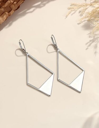 MILACOLATO 925 Sterling Silver Earrings Leverback Earrings for Women Trendy Hypoallergenic Dangle Earrings Lightweight Drop Earrings Statement Unique Hammer Teardrop Disc Circle Rhombus Jewerly Gifts in Saudi Arabia