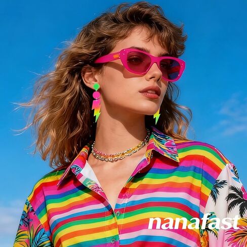 أقراط نانفاست 80S نيون أقراط متدلية للنساء، إكسسوارات 80s للنساء مجوهرات نيون متدرجة ملونة in Saudi Arabia