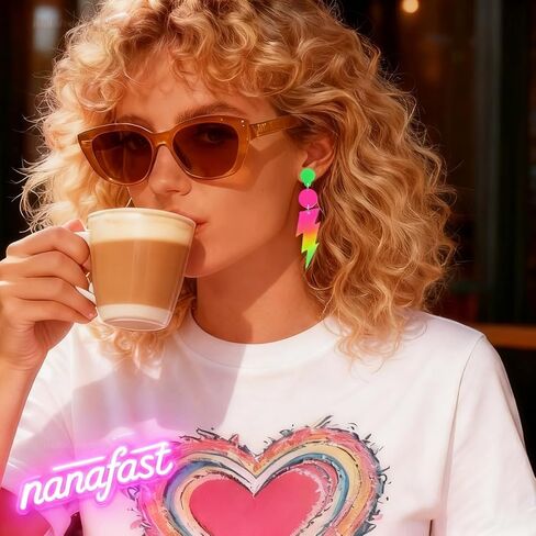 أقراط نانفاست 80S نيون أقراط متدلية للنساء، إكسسوارات 80s للنساء مجوهرات نيون متدرجة ملونة in Saudi Arabia