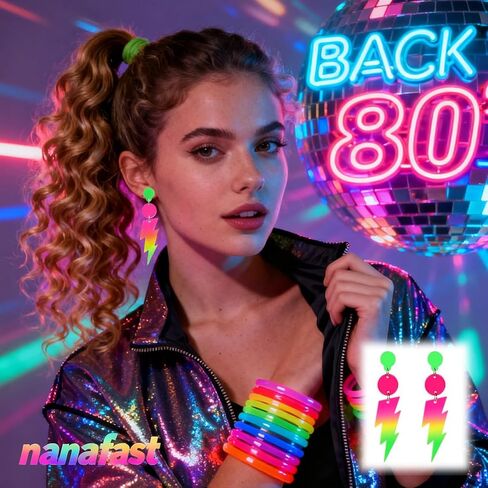 أقراط نانفاست 80S نيون أقراط متدلية للنساء، إكسسوارات 80s للنساء مجوهرات نيون متدرجة ملونة in Saudi Arabia