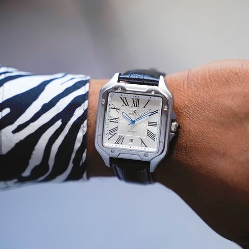 Silver/White Diplomat | 42 mm Automatic Homage Mens Watch | Vintage Square Tank Silhouette Watch in Saudi Arabia