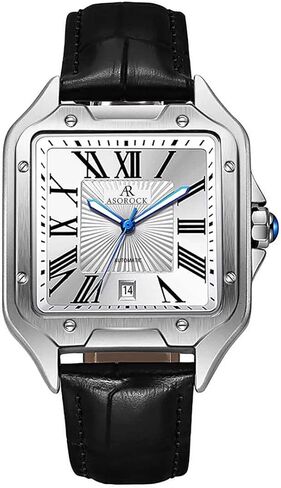 Silver/White Diplomat | 42 mm Automatic Homage Mens Watch | Vintage Square Tank Silhouette Watch in Saudi Arabia