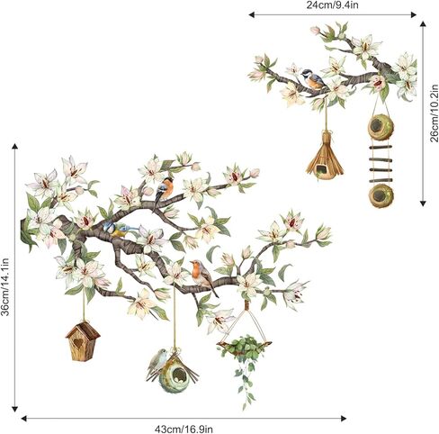 Supzone Flower Branch Birds Static Window Clings - Spring Birds on White Floral Tree Branch Window Decals, Reusable Anti-Collision Double-Side Stickers for Glass Door Decoration in Kuwait
