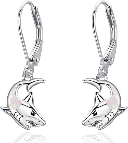 Dreamboat Opal Shark Dangle Earrings for Women 925 Sterling Silver Hypoallergenic Ocean Animal Fish Jewelry Christmas Birthday Gifts for Shark Lovers in Kuwait