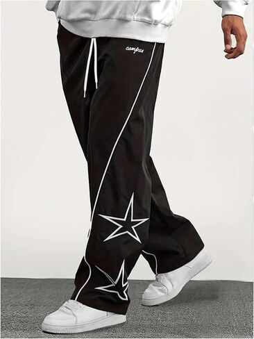 Men's Y2K Side Striped Sweatpants Streetwear Star Embroidered Stacked Track Pants with Pockets in Saudi Arabia