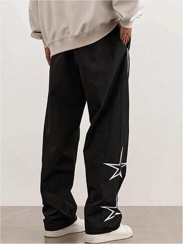 Men's Y2K Side Striped Sweatpants Streetwear Star Embroidered Stacked Track Pants with Pockets in Saudi Arabia