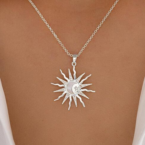 14K Silver Pendant Necklace for Women - Dainty Tiny Pendant Choker, Delicate Silver Chain Necklace, Trendy Jewelry Gift in Saudi Arabia