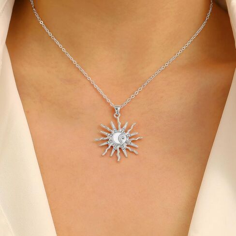 14K Silver Pendant Necklace for Women - Dainty Tiny Pendant Choker, Delicate Silver Chain Necklace, Trendy Jewelry Gift in Saudi Arabia