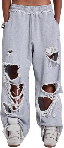 Women Sweatpants Ripped Adjustable Knot Loose Casual Trousers Y2K Hip-Hop in Saudi Arabia