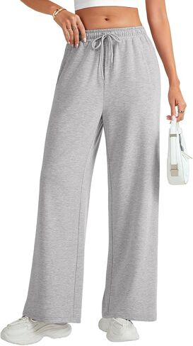 Umenlele Women's Wide Leg Drawstring Lounge Sweatpants Baggy Pants with Side Pockets in Saudi Arabia