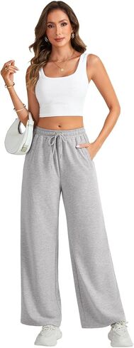 Umenlele Women's Wide Leg Drawstring Lounge Sweatpants Baggy Pants with Side Pockets in Saudi Arabia