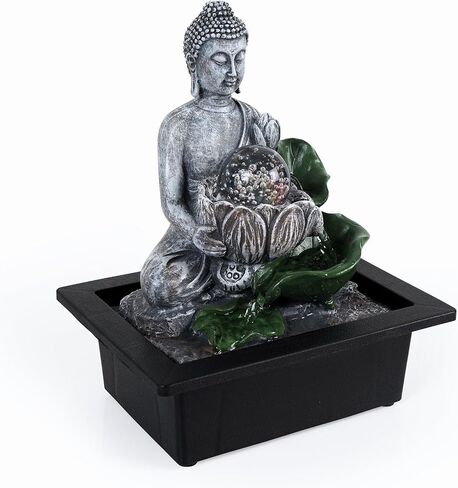 Buddha’S Lotus Tabletop Indoor Fountain for Home Decor Spiritual Decor for Home Office & Meditation Spaces (Height: 28 Cm) Black in Saudi Arabia