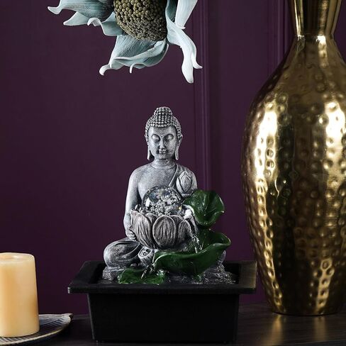 Buddha’S Lotus Tabletop Indoor Fountain for Home Decor Spiritual Decor for Home Office & Meditation Spaces (Height: 28 Cm) Black in Saudi Arabia