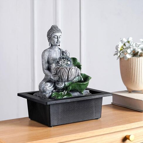 Buddha’S Lotus Tabletop Indoor Fountain for Home Decor Spiritual Decor for Home Office & Meditation Spaces (Height: 28 Cm) Black in Saudi Arabia