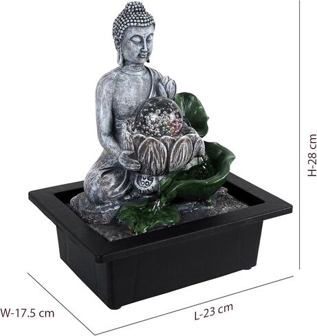 Buddha’S Lotus Tabletop Indoor Fountain for Home Decor Spiritual Decor for Home Office & Meditation Spaces (Height: 28 Cm) Black in Saudi Arabia