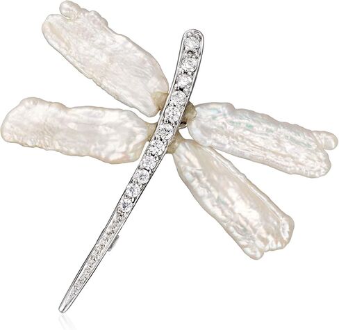 Ross-Simons 6x20mm Cultured Pearl and .20 ct. t.w. CZ Dragonfly Pin/Pendant in Sterling Silver in Saudi Arabia