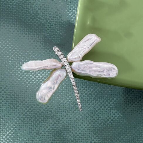 Ross-Simons 6x20mm Cultured Pearl and .20 ct. t.w. CZ Dragonfly Pin/Pendant in Sterling Silver in Saudi Arabia