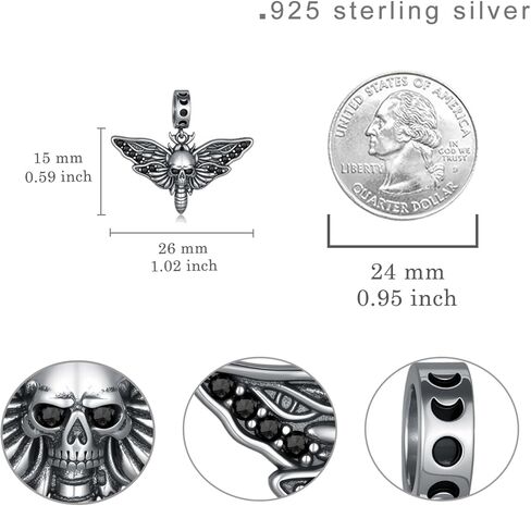 Gothic Deathhead Hawkmoth Skull Charm 925 Sterling Silver Goth Skull Death Moth Jewelry Gift Decor for Women Men in Saudi Arabia