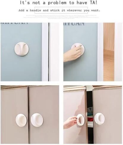 Round Self-Adhesive Cabinet Door Handle, White, Green, Pink, ABS Material, 6.5x6.5x3.5cm, Easy Install, Modern Style, Drawer Pull for Wardrobe, Sliding Door (White) in Saudi Arabia