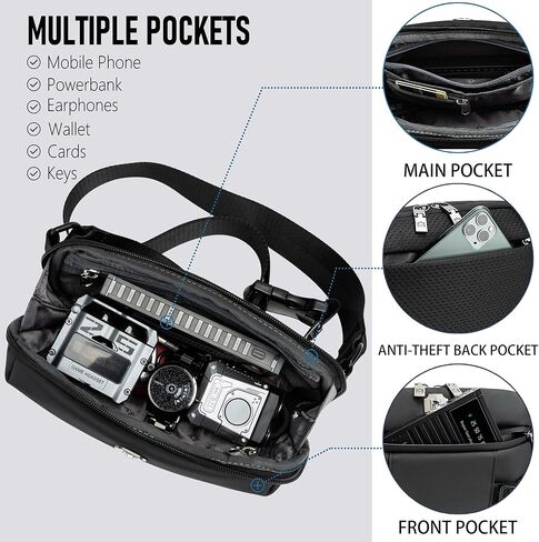 Sling Bag Crossbody Bag with Multi-pocket,Water-resistant Lightweight Casual Chest Waist Fanny Pack for Men and Women,Adjustable Strap,Travel,Daily Use,Hiking,Cycling,Multiple Carry Options in Saudi Arabia