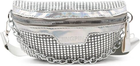 Long Keeper Chest Bag for Women Bling Fanny Packs Holographic Rhinestone Small Purse Waist Sparkly Bumbags For Party Travel (Silver) in Saudi Arabia