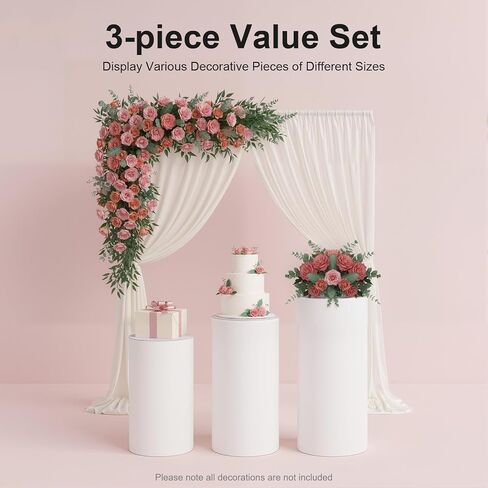 حامل قاعدة أسطواني مستدير، 3 قطع طاولات أسطوانية مستديرة كبيرة، أعمدة عرض طاولة الحلوى، هيكل متكامل ومرح DIY لحفلات الزفاف ومتاجر أعياد الميلاد وحفلات استقبال الأطفال وحفلات التخرج in Kuwait