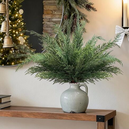 Christmas Cypress Stems for Vases Cedar - Real Touch Realistic Artificial Faux Greenery Pine Branches Fillers and Holiday Home Decor 18 inch Long 10 Pcs in Saudi Arabia