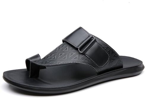 Men's Leather Hollow Flat Flip Flops Sandals Casual Open Toe Comfort Arch Support Soft Bottom Slip On Orthotic Slides Summer Lightweight Anti-Slip Walking Beach Sandals in Saudi Arabia