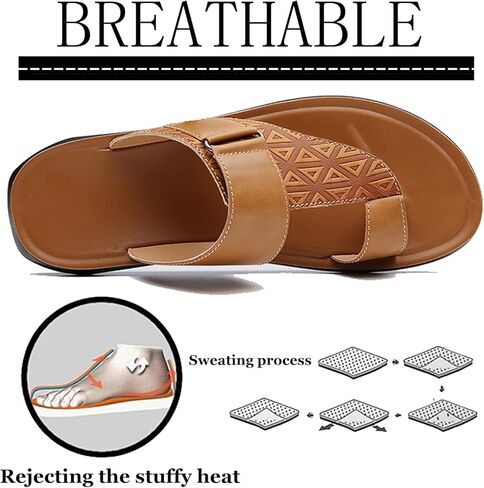 Men's Leather Hollow Flat Flip Flops Sandals Casual Open Toe Comfort Arch Support Soft Bottom Slip On Orthotic Slides Summer Lightweight Anti-Slip Walking Beach Sandals in Saudi Arabia