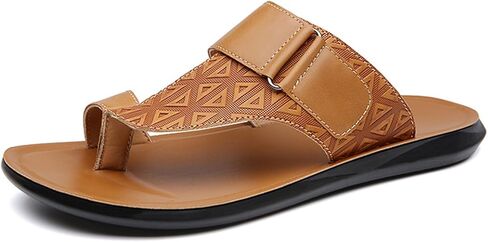 Men's Leather Hollow Flat Flip Flops Sandals Casual Open Toe Comfort Arch Support Soft Bottom Slip On Orthotic Slides Summer Lightweight Anti-Slip Walking Beach Sandals in Saudi Arabia