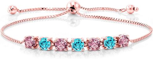 Gem Stone King 2.94 Ct Pink Lab Grown Diamond Swiss Blue Topaz 18K Rose Gold Plated Silver Bracelet For Women in Saudi Arabia