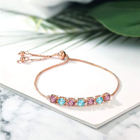 Gem Stone King 2.94 Ct Pink Lab Grown Diamond Swiss Blue Topaz 18K Rose Gold Plated Silver Bracelet For Women in Saudi Arabia