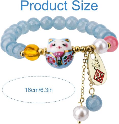 سوار Lucky Cat للنساء، سوار Maneki Neko Good Luck Animal Charm مع مجوهرات كريستال زرقاء لجذب الأموال من أجل الثروة in Kuwait
