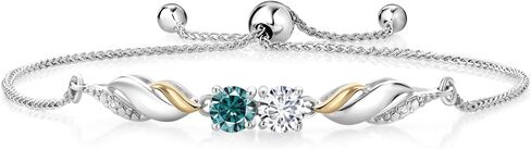 Gem Stone King 925 Silver and 10K Yellow Gold Bracelet For Women Lab Grown Diamond Blue Moissanite (1.02 Cttw) in Saudi Arabia