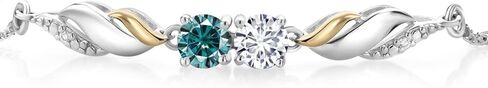 Gem Stone King 925 Silver and 10K Yellow Gold Bracelet For Women Lab Grown Diamond Blue Moissanite (1.02 Cttw) in Saudi Arabia
