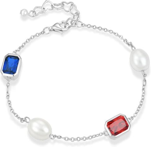 925 Sterling Silver Pearl and Birthstone Bracelets for Women, Adjustable Cubic Zirconia CZ Bracelet Birthday Anniversary Jewerly Gifts for Mom Wife in Kuwait