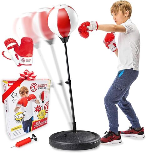 Whoobli Punching Bag for Kids Incl Boxing Gloves | 3-10 Years Old Adjustable Kids Punching Bag with Stand | Boxing Bag Set Toy for Boys & Girls (Red White); New 2025 in Saudi Arabia