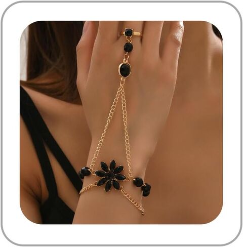 Hand Chain Bracelets for Women Elegant Gemstone Flower Hands Harness Bracelet Adjustable Finger Ring Bracelet Hand Chain Wrist to Finger Hand Jewelry Gift for Women in Saudi Arabia