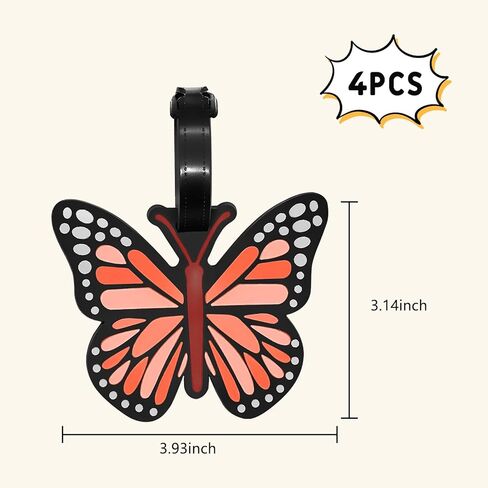 4 Pack Butterfly Luggage Tags – Colorful Silicone Travel Identifiers, Waterproof & Durable Suitcase Tags for Men & Women in Saudi Arabia