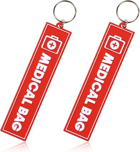 2pcs Medical Alert Tags for Bags, Double-Sided Medical Equipment Luggage Tags with Key Ring Respiratory Supplies Keychain Label for Backpack Suitcase & Travel Gear (Red) in Saudi Arabia