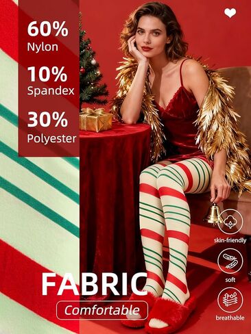 Christmas Striped Tights for Women,80D Opaque Striped Pantyhose for Halloween in Saudi Arabia