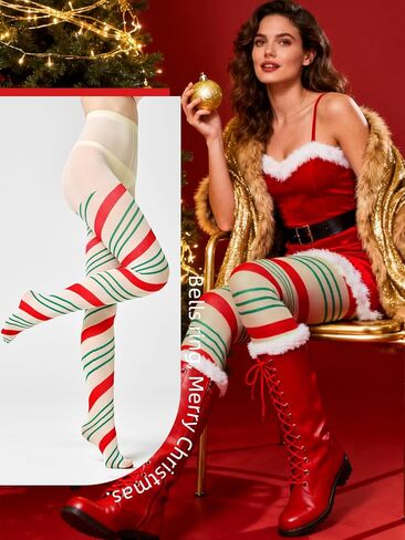 Christmas Striped Tights for Women,80D Opaque Striped Pantyhose for Halloween in Saudi Arabia