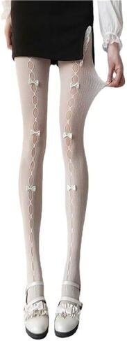 LKTEE - Cute White Stockings with Bows | 6-Bow Design Tights for Lolita Fashion, Party, Elegant White Tights with Bows in Saudi Arabia