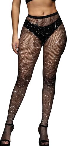 Tights for Women Sexy High Waist Party Fishnet with Sparkle Rhinestones, Mesh Stockings in Kuwait