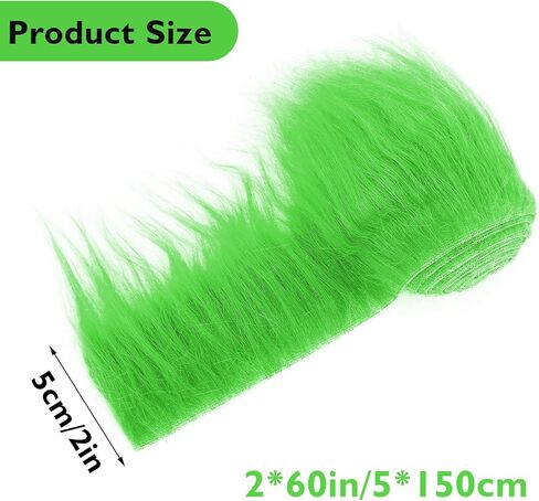 2x60Inch Green Faux Fur Shaggy Plush Faux Fur Fabric Precut Faux Fur Strips Fake Fur Fabric Fluffy Fuzzy Craft Fur Soft Fur Trim for Gnomes Beard Therian Mask Santa Claus Hair Dwarf Cosplay Decoration in Saudi Arabia