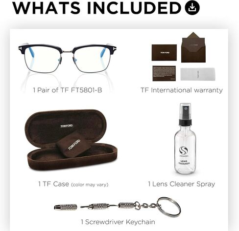 Tom Ford FT5802-B Retangle Shape Eyeglass Frame + Bundle With eSHADES Eyewear Cleaning Kit, 53 mm, Shiny Black ( 53 Mm ) in Saudi Arabia