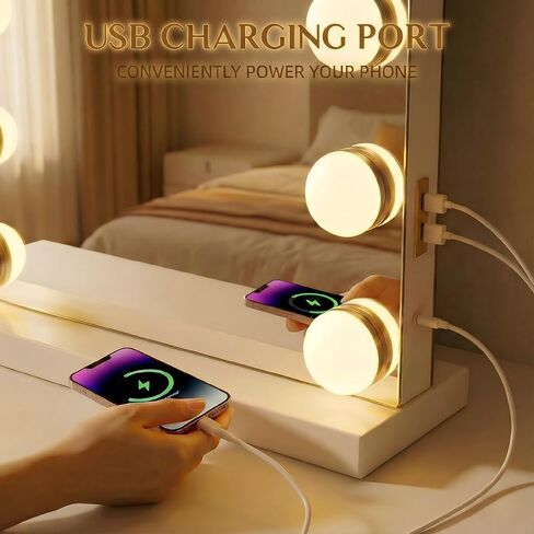 Makeup Vanity Mirror with 15 Dimmable LED Bulbs，23"x18" Large Vanity Mirror with 3 Color Lights，Detachable 10X Magnifying Mirror，White Vanity Lighted Mirror for Tabletop and Wall Mounted in Saudi Arabia